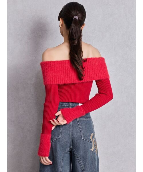 GYDA（ジェイダ）の「mix materialオフショルニットトップス（ニット/セーター・レディース・レッド/ブラック/オフホワイト・FREE）」の10枚目の写真