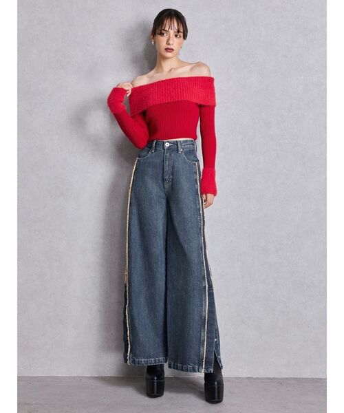 GYDA（ジェイダ）の「mix materialオフショルニットトップス（ニット/セーター・レディース・レッド/ブラック/オフホワイト・FREE）」の11枚目の写真