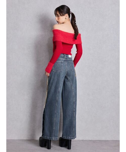 GYDA（ジェイダ）の「mix materialオフショルニットトップス（ニット/セーター・レディース・レッド/ブラック/オフホワイト・FREE）」の12枚目の写真