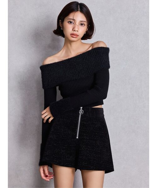 GYDA（ジェイダ）の「mix materialオフショルニットトップス（ニット/セーター・レディース・レッド/ブラック/オフホワイト・FREE）」の13枚目の写真