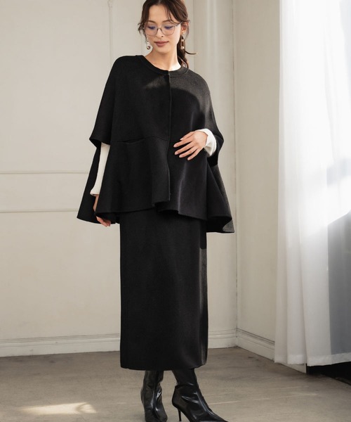 セール】【2025AW】【ウール70％】セットアップ ポンチョ ナロー
