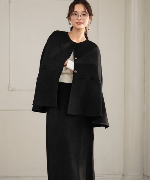 k___m8787フルセット セール】【2025AW】【ウール70％】セットアップ ポンチョ ナロー