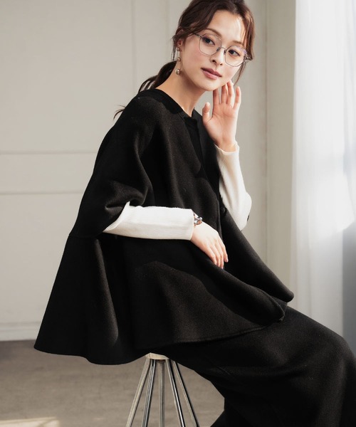 セール】【2025AW】【ウール70％】セットアップ ポンチョ ナロー