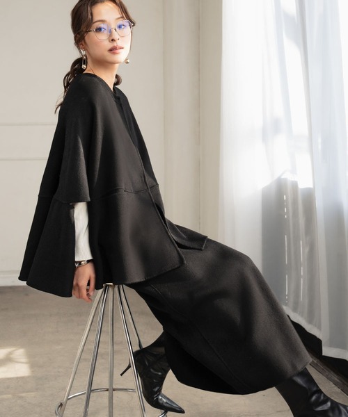 セール】【2025AW】【ウール70％】セットアップ ポンチョ ナロー