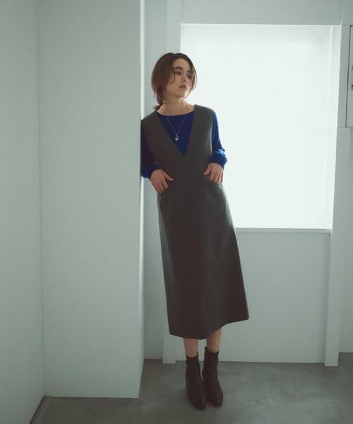 OPAQUE.CLIP（オペークドットクリップ）の「ウールライクジャンパードレス【洗濯機洗い可】（ワンピース・レディース・チャコールグレー/ベージュ/キャメル・40/38/36/42）」の4枚目の写真