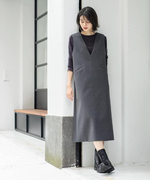 OPAQUE.CLIP（オペークドットクリップ）の「ウールライクジャンパードレス【洗濯機洗い可】（ワンピース・レディース・チャコールグレー/ベージュ/キャメル・40/38/36/42）」の8枚目の写真