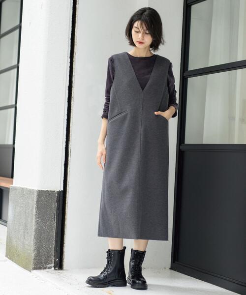 OPAQUE.CLIP（オペークドットクリップ）の「ウールライクジャンパードレス【洗濯機洗い可】（ワンピース・レディース・チャコールグレー/ベージュ/キャメル・40/38/36/42）」の9枚目の写真
