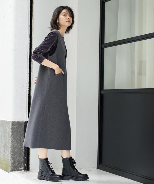 セール】ウールライクジャンパードレス【洗濯機洗い可】（ワンピース