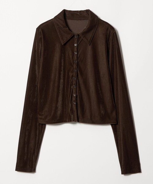 EMMEL REFINES(エメルリファインズ)の「<EMMEL REFINES>EM ベロア エリボタン ロングスリーブ(Tシャツ/カットソー・レディース・ロイヤルブルー/ダークブラウン・FREE)」の2枚目の写真