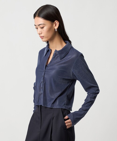 EMMEL REFINES(エメルリファインズ)の「<EMMEL REFINES>EM ベロア エリボタン ロングスリーブ(Tシャツ/カットソー・レディース・ロイヤルブルー/ダークブラウン・FREE)」の3枚目の写真