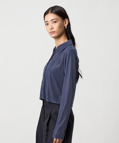 EMMEL REFINES(エメルリファインズ)の「<EMMEL REFINES>EM ベロア エリボタン ロングスリーブ(Tシャツ/カットソー・レディース・ロイヤルブルー/ダークブラウン・FREE)」の4枚目の写真