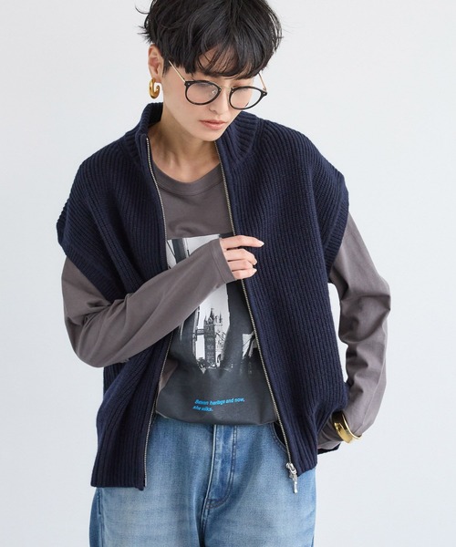 BARNYARDSTORM（バンヤードストーム）の「BARNYARDSTORM / 畦編みZIPベスト（ベスト・レディース・グレー/ネイビー・FREE）」の12枚目の写真