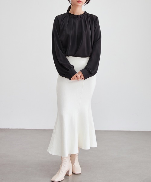 Lace Ladies(レースレディース)の「スタンドカラー タック プリーツ 長袖 ブラウス(シャツ/ブラウス・レディース・ベージュ/ネイビー/ホワイト/ブラック・S/FREE)」の5枚目の写真