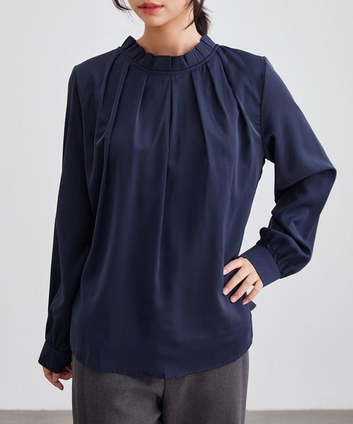 Lace Ladies(レースレディース)の「スタンドカラー タック プリーツ 長袖 ブラウス(シャツ/ブラウス・レディース・ベージュ/ネイビー/ホワイト/ブラック・S/FREE)」の9枚目の写真