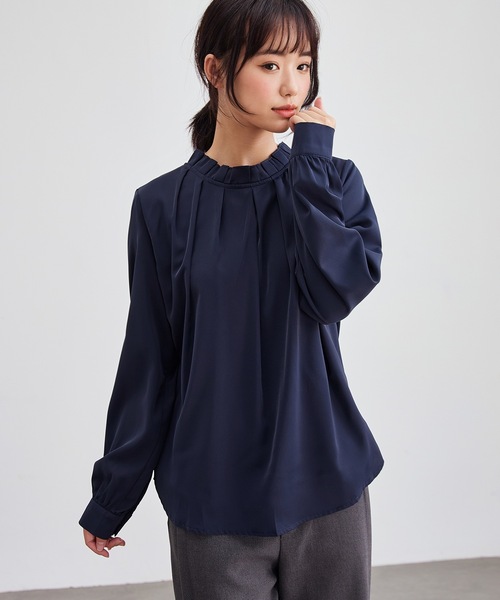 Lace Ladies(レースレディース)の「スタンドカラー タック プリーツ 長袖 ブラウス(シャツ/ブラウス・レディース・ベージュ/ネイビー/ホワイト/ブラック・S/FREE)」の10枚目の写真