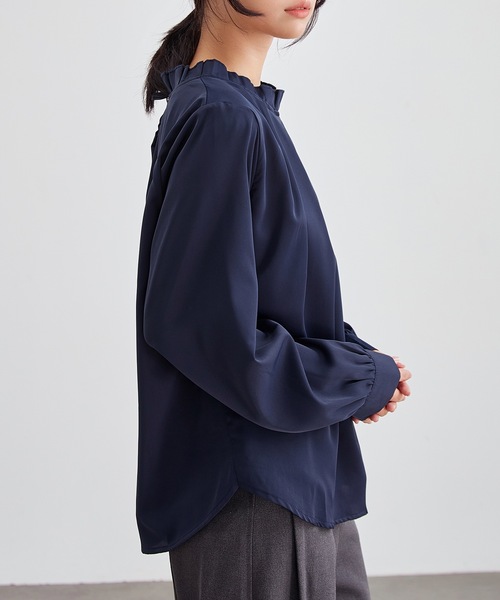 Lace Ladies(レースレディース)の「スタンドカラー タック プリーツ 長袖 ブラウス(シャツ/ブラウス・レディース・ベージュ/ネイビー/ホワイト/ブラック・S/FREE)」の12枚目の写真
