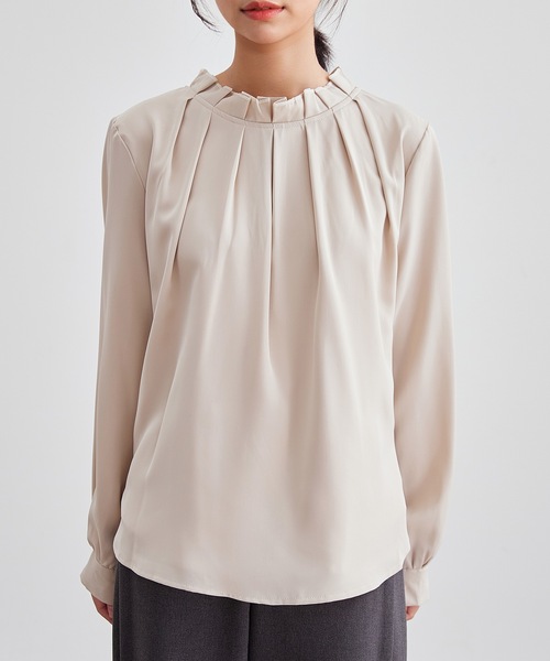 Lace Ladies(レースレディース)の「スタンドカラー タック プリーツ 長袖 ブラウス(シャツ/ブラウス・レディース・ベージュ/ネイビー/ホワイト/ブラック・S/FREE)」の14枚目の写真