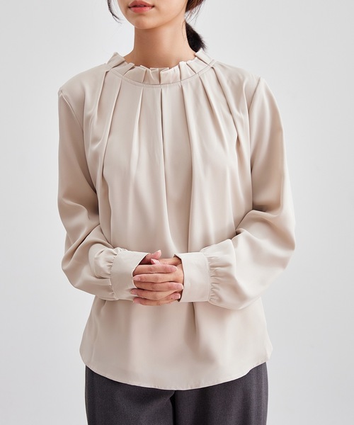 Lace Ladies(レースレディース)の「スタンドカラー タック プリーツ 長袖 ブラウス(シャツ/ブラウス・レディース・ベージュ/ネイビー/ホワイト/ブラック・S/FREE)」の16枚目の写真