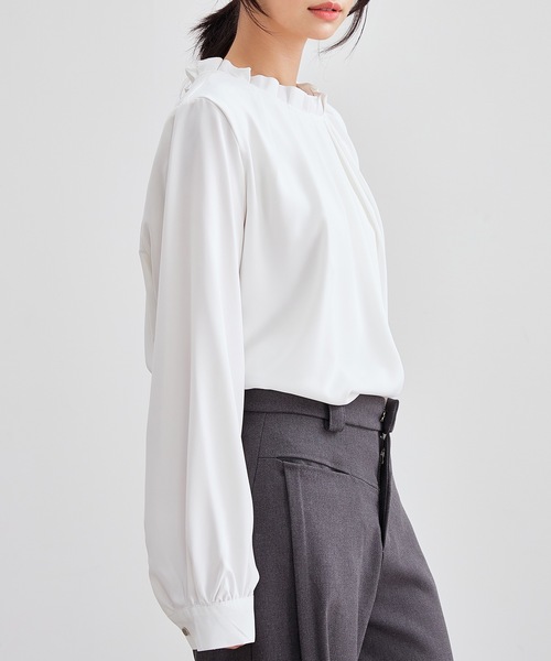 Lace Ladies(レースレディース)の「スタンドカラー タック プリーツ 長袖 ブラウス(シャツ/ブラウス・レディース・ベージュ/ネイビー/ホワイト/ブラック・S/FREE)」の22枚目の写真