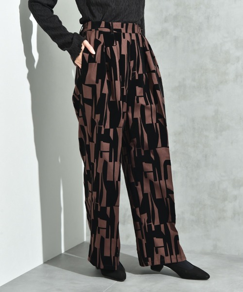 INTERPLANET（インタープラネット）の「ツイルクロスフロッキー幾何柄パンツ（その他パンツ・レディース・ブラック/ブラウン・FREE）」の7枚目の写真