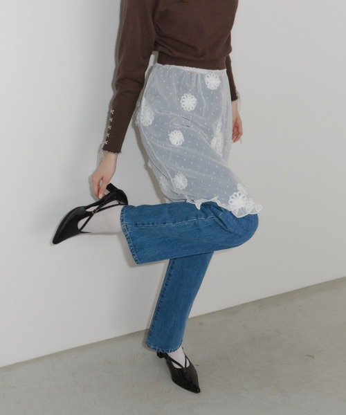 idem（イデム）の「flower dot sheer skirt / フラワーモチーフシアースカート（スカート・レディース・ブラック/ホワイト・FREE）」の12枚目の写真