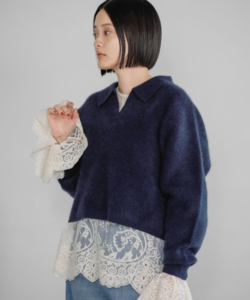 A part by（アパートバイ）の「CNラクーンコンエリツキニット（ニット/セーター・レディース・ホワイト系その他6/グレー/ネイビー・FREE）」の5枚目の写真