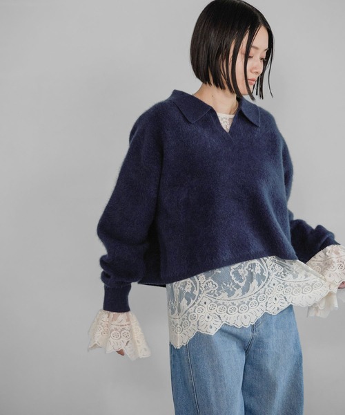 A part by（アパートバイ）の「CNラクーンコンエリツキニット（ニット/セーター・レディース・ホワイト系その他6/グレー/ネイビー・FREE）」の6枚目の写真