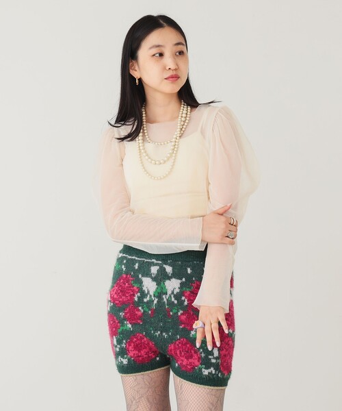 BEAMS COUTURE(ビームスクチュール)の「シアー ボディスーツ レイヤード 重ね着 透け感 オケージョン パーティー ドレスアップ カジュアル(Tシャツ/カットソー・レディース・オフホワイト/ブラック・ONE SIZE)」の12枚目の写真