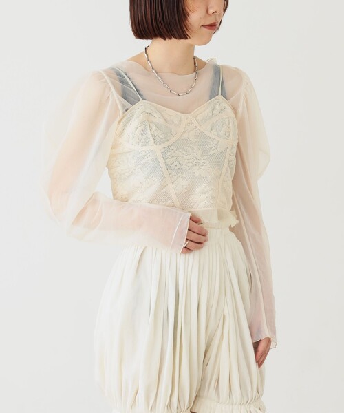 BEAMS COUTURE(ビームスクチュール)の「シアー ボディスーツ レイヤード 重ね着 透け感 オケージョン パーティー ドレスアップ カジュアル(Tシャツ/カットソー・レディース・オフホワイト/ブラック・ONE SIZE)」の17枚目の写真