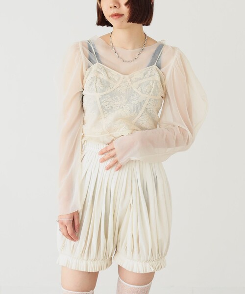 BEAMS COUTURE(ビームスクチュール)の「シアー ボディスーツ レイヤード 重ね着 透け感 オケージョン パーティー ドレスアップ カジュアル(Tシャツ/カットソー・レディース・オフホワイト/ブラック・ONE SIZE)」の18枚目の写真