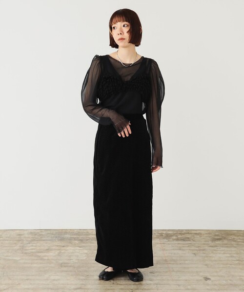 BEAMS COUTURE(ビームスクチュール)の「シアー ボディスーツ レイヤード 重ね着 透け感 オケージョン パーティー ドレスアップ カジュアル(Tシャツ/カットソー・レディース・オフホワイト/ブラック・ONE SIZE)」の22枚目の写真