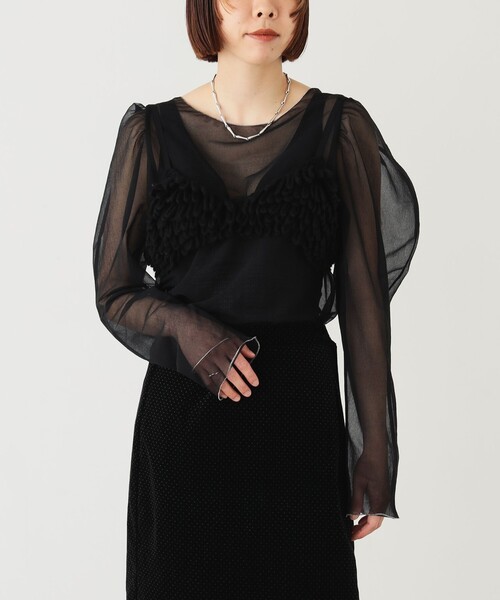 BEAMS COUTURE(ビームスクチュール)の「シアーボディスーツ(Tシャツ/カットソー・レディース・オフホワイト/ブラック・ONE SIZE)」の2枚目の写真