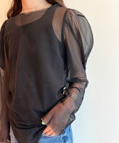 BEAMS COUTURE(ビームスクチュール)の「シアーボディスーツ(Tシャツ/カットソー・レディース・オフホワイト/ブラック・ONE SIZE)」の5枚目の写真