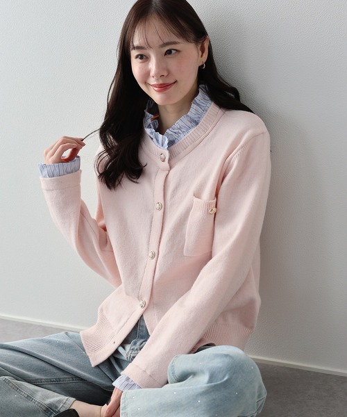 BLUEEAST（ブルーイースト）の「《新色追加／6色展開》フリルシャツドッキングカーディガン（ニット/セーター・レディース・グレー/ネイビー/ブラウン/チャコールグレー/ベージュ/ピンク・MEDIUM）」の6枚目の写真