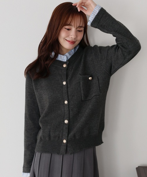 BLUEEAST（ブルーイースト）の「《新色追加／6色展開》フリルシャツドッキングカーディガン（ニット/セーター・レディース・グレー/ネイビー/ブラウン/チャコールグレー/ベージュ/ピンク・MEDIUM）」の2枚目の写真