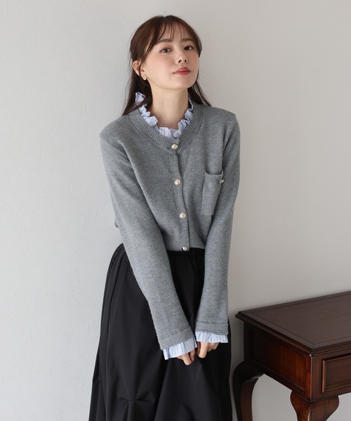 BLUEEAST（ブルーイースト）の「《新色追加／6色展開》フリルシャツドッキングカーディガン（ニット/セーター・レディース・グレー/ネイビー/ブラウン/チャコールグレー/ベージュ/ピンク・MEDIUM）」の20枚目の写真