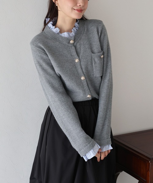 BLUEEAST（ブルーイースト）の「《新色追加／6色展開》フリルシャツドッキングカーディガン（ニット/セーター・レディース・グレー/ネイビー/ブラウン/チャコールグレー/ベージュ/ピンク・MEDIUM）」の22枚目の写真