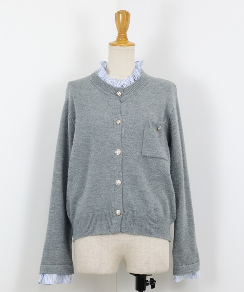 BLUEEAST（ブルーイースト）の「《新色追加／6色展開》フリルシャツドッキングカーディガン（ニット/セーター・レディース・グレー/ネイビー/ブラウン/チャコールグレー/ベージュ/ピンク・MEDIUM）」の11枚目の写真