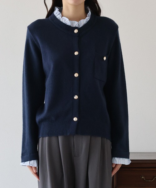 BLUEEAST（ブルーイースト）の「《新色追加／6色展開》フリルシャツドッキングカーディガン（ニット/セーター・レディース・グレー/ネイビー/ブラウン/チャコールグレー/ベージュ/ピンク・MEDIUM）」の8枚目の写真