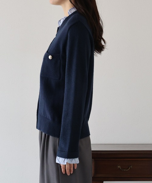 BLUEEAST（ブルーイースト）の「《新色追加／6色展開》フリルシャツドッキングカーディガン（ニット/セーター・レディース・グレー/ネイビー/ブラウン/チャコールグレー/ベージュ/ピンク・MEDIUM）」の9枚目の写真