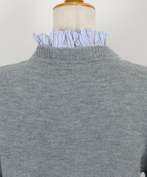 BLUEEAST（ブルーイースト）の「《新色追加／6色展開》フリルシャツドッキングカーディガン（ニット/セーター・レディース・グレー/ネイビー/ブラウン/チャコールグレー/ベージュ/ピンク・MEDIUM）」の14枚目の写真