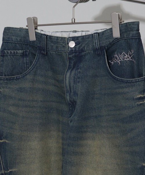 セール】【SEQUENZ/シークエンズ】OVERDYED PINCH CARVE DENIM PANTS