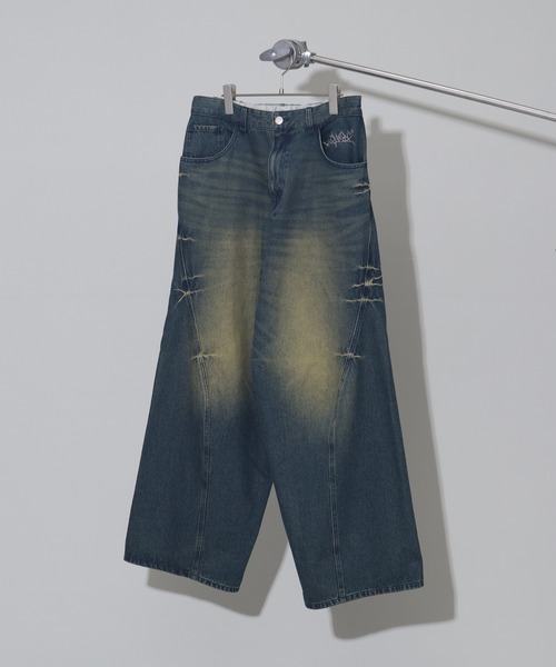 シークエンス8点 セール】【SEQUENZ/シークエンズ】OVERDYED PINCH CARVE DENIM PANTS