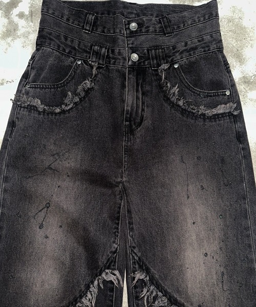 A‘gem 9（エージェムナイン）の「A'GEM/9 × .kom 『A'GEM/9/エージェムナイン』 Wウエストデニムパンツ（デニムパンツ・メンズ・ライトブルー/ブラック・M/L）」の8枚目の写真