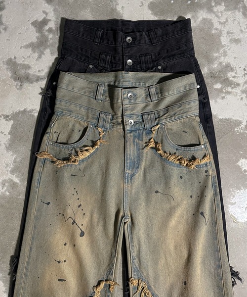 A‘gem 9（エージェムナイン）の「A'GEM/9 × .kom 『A'GEM/9/エージェムナイン』 Wウエストデニムパンツ（デニムパンツ・メンズ・ライトブルー/ブラック・M/L）」の13枚目の写真