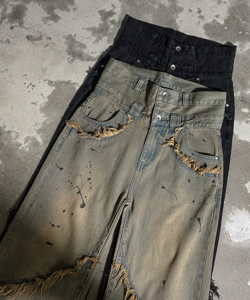 A‘gem 9（エージェムナイン）の「A'GEM/9 × .kom 『A'GEM/9/エージェムナイン』 Wウエストデニムパンツ（デニムパンツ・メンズ・ライトブルー/ブラック・M/L）」の3枚目の写真