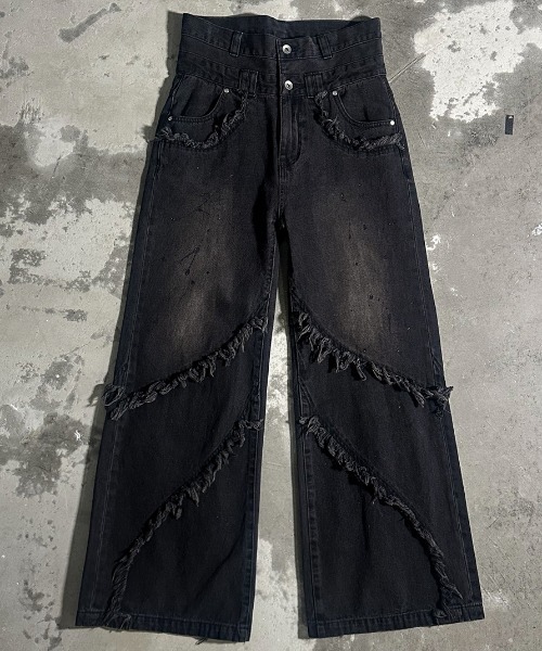 A‘gem 9（エージェムナイン）の「A'GEM/9 × .kom 『A'GEM/9/エージェムナイン』 Wウエストデニムパンツ（デニムパンツ・メンズ・ライトブルー/ブラック・M/L）」の5枚目の写真