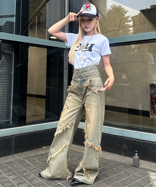 A‘gem 9（エージェムナイン）の「A'GEM/9 × .kom 『A'GEM/9/エージェムナイン』 Wウエストデニムパンツ（デニムパンツ・メンズ・ライトブルー/ブラック・M/L）」の15枚目の写真