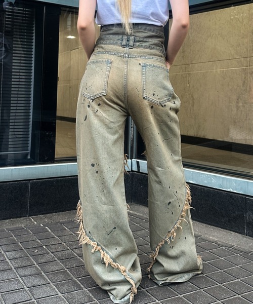 A‘gem 9（エージェムナイン）の「A'GEM/9 × .kom 『A'GEM/9/エージェムナイン』 Wウエストデニムパンツ（デニムパンツ・メンズ・ライトブルー/ブラック・M/L）」の9枚目の写真