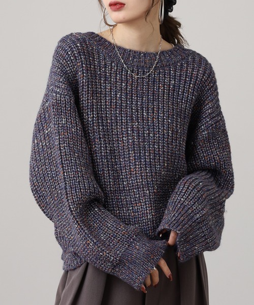hunch(ハンチ)の「hunch ワイドショートラメ混ニット(ニット/セーター・レディース・カーキ系/ベージュ系/ネイビー系・FREE)」の3枚目の写真